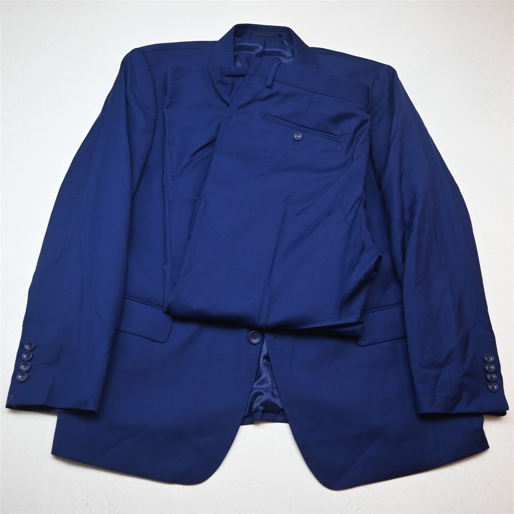 Mantoni 46R 38x30 Blue 100% Wool Soft Shoulder Mens Jacket Pants Suit
